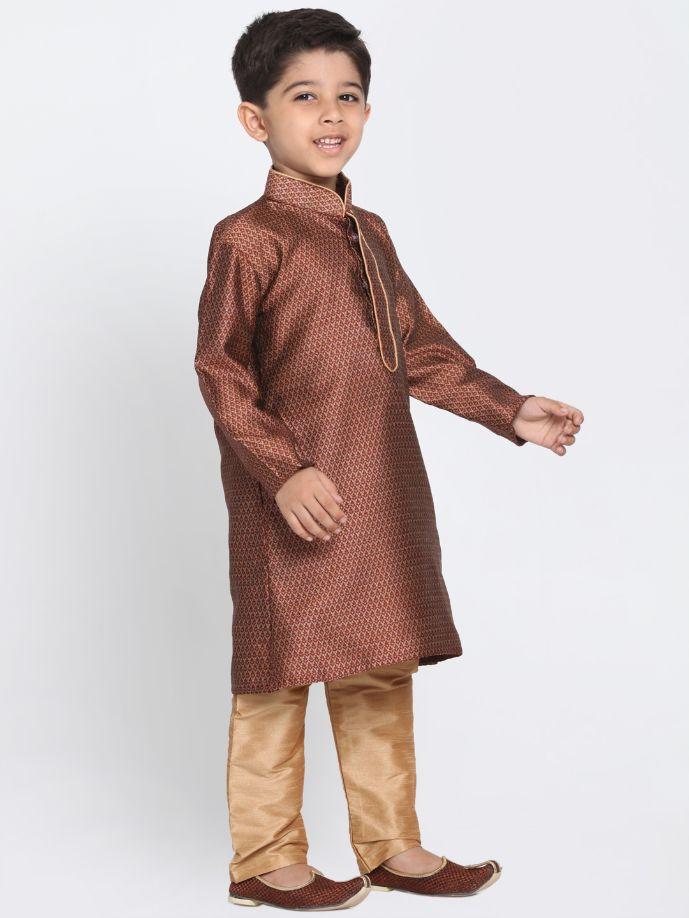 VASTRAMAY Boys' Maroon Cotton Silk Blend Kurta and Pyjama Set - qivii