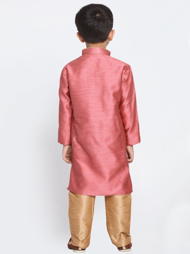 VASTRAMAY Boys' Pink Cotton Silk Blend Kurta and Pyjama Set - qivii