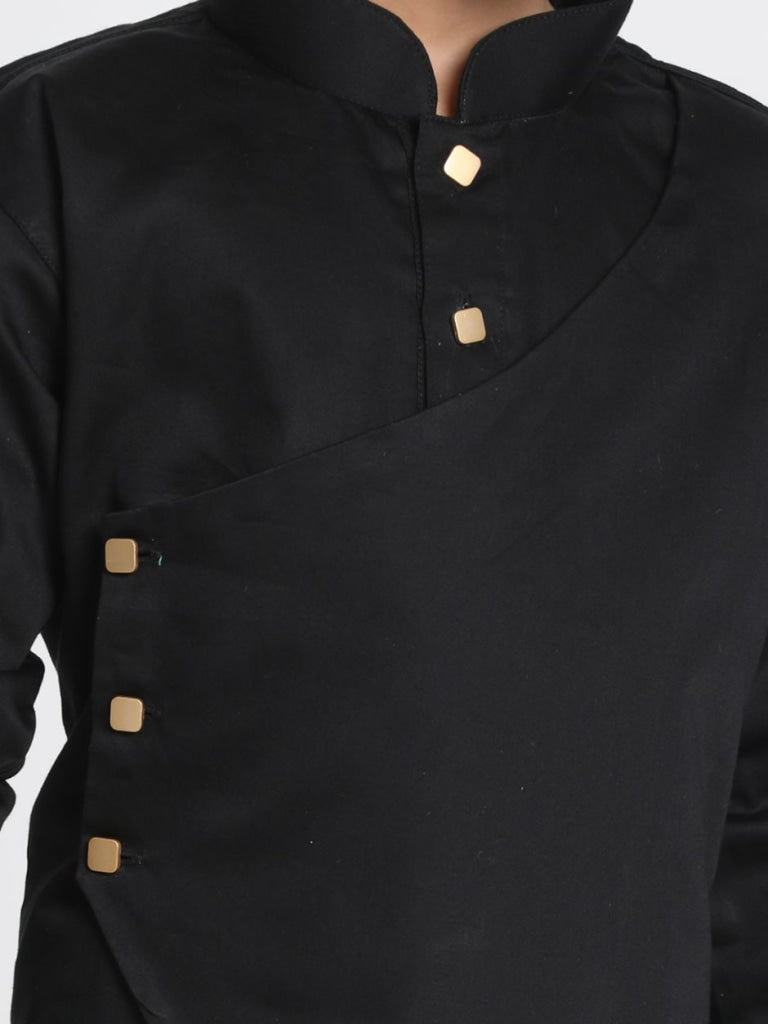 VASTRAMAY Boys' Black Cotton Satin Blend Kurta and Pyjama Set - qivii