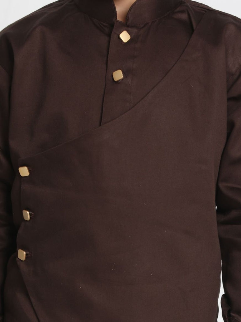 VASTRAMAY Boys' Brown Cotton Silk Blend Kurta and Pyjama Set - qivii