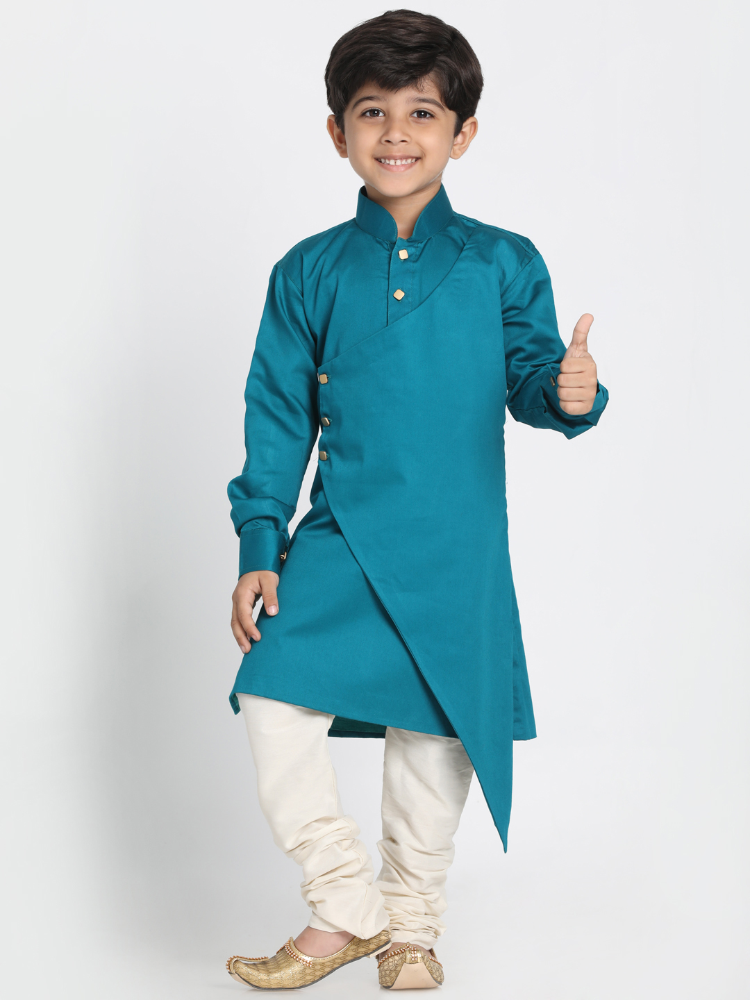 VASTRAMAY Boys' Green Cotton Silk Blend Kurta and Pyjama Set - qivii