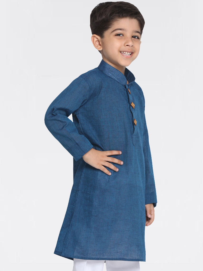 VASTRAMAY Boys Blue Handloom Pure Cotton Kurta - qivii