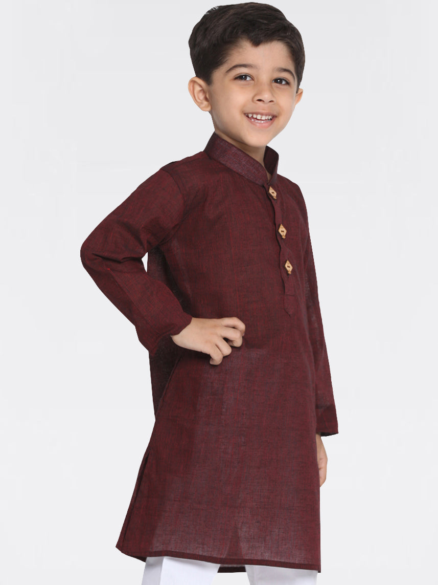 VASTRAMAY Boy's Maroon Handloom Pure Cotton Kurta - qivii