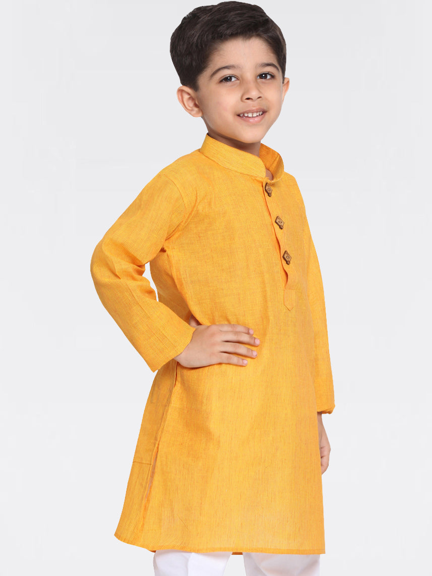 VASTRAMAY Boys' Mustard Yellow Handloom Pure Cotton Kurta - qivii