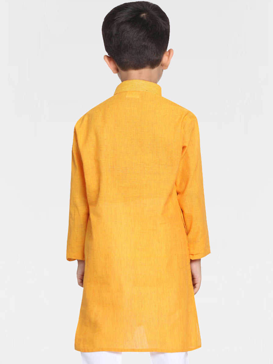 VASTRAMAY Boys' Mustard Yellow Handloom Pure Cotton Kurta - qivii