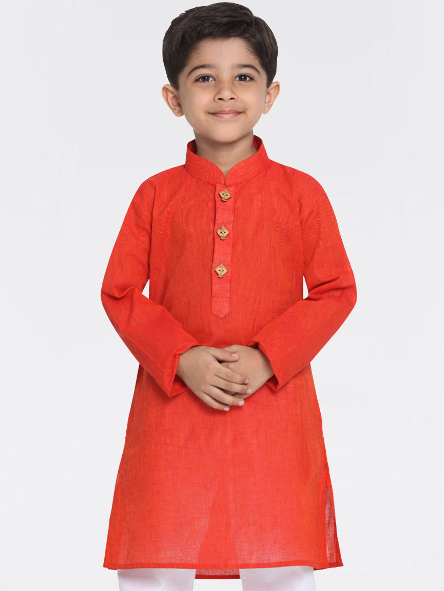 VASTRAMAY Boy's Red Handloom Pure Cotton Kurta - qivii