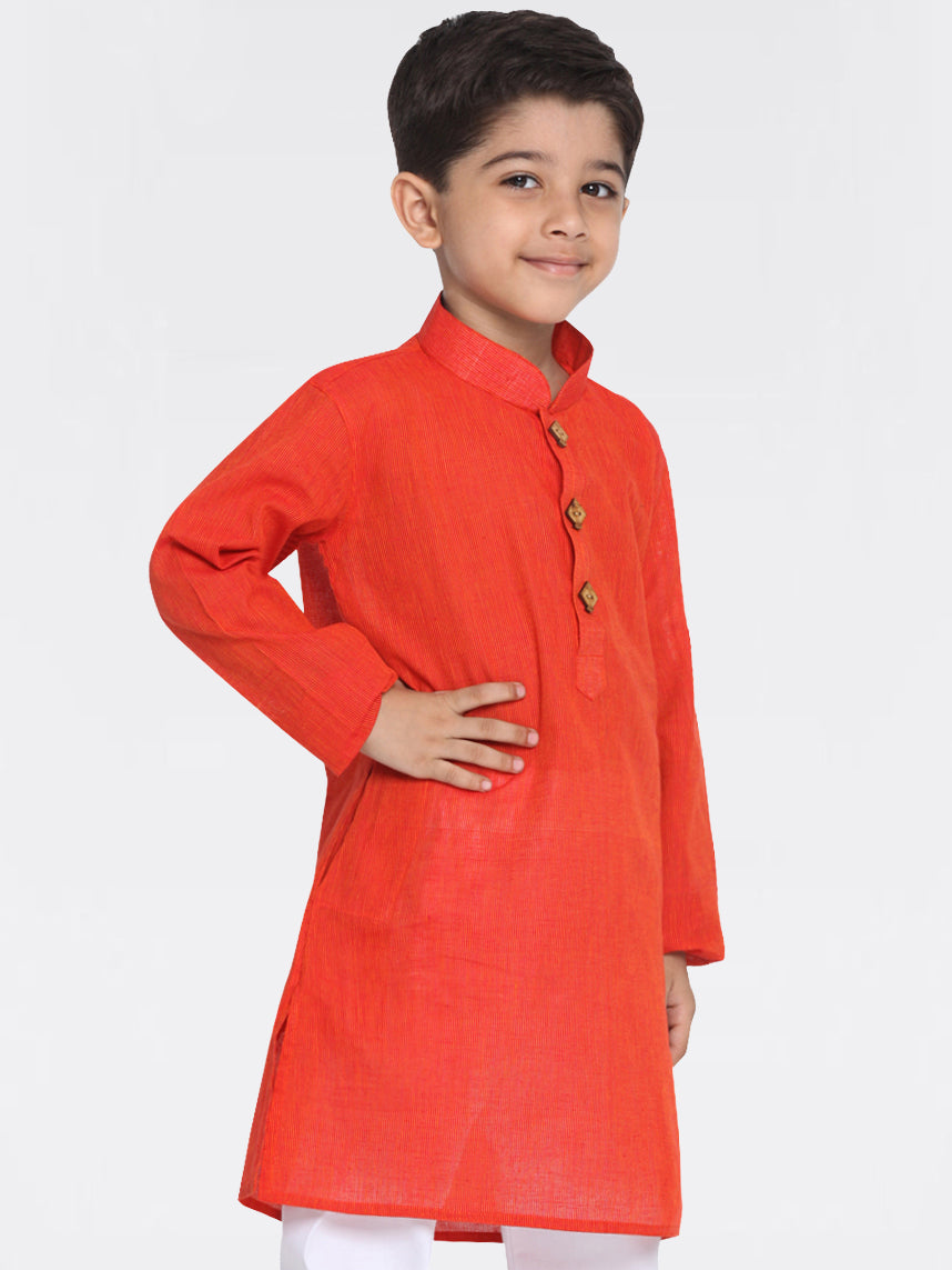 VASTRAMAY Boy's Red Handloom Pure Cotton Kurta - qivii