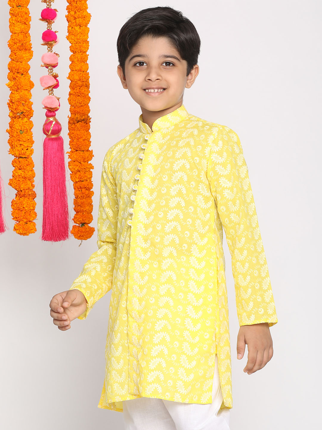 VASTRAMAY Boy's Mustard Pure Cotton Kurta - qivii
