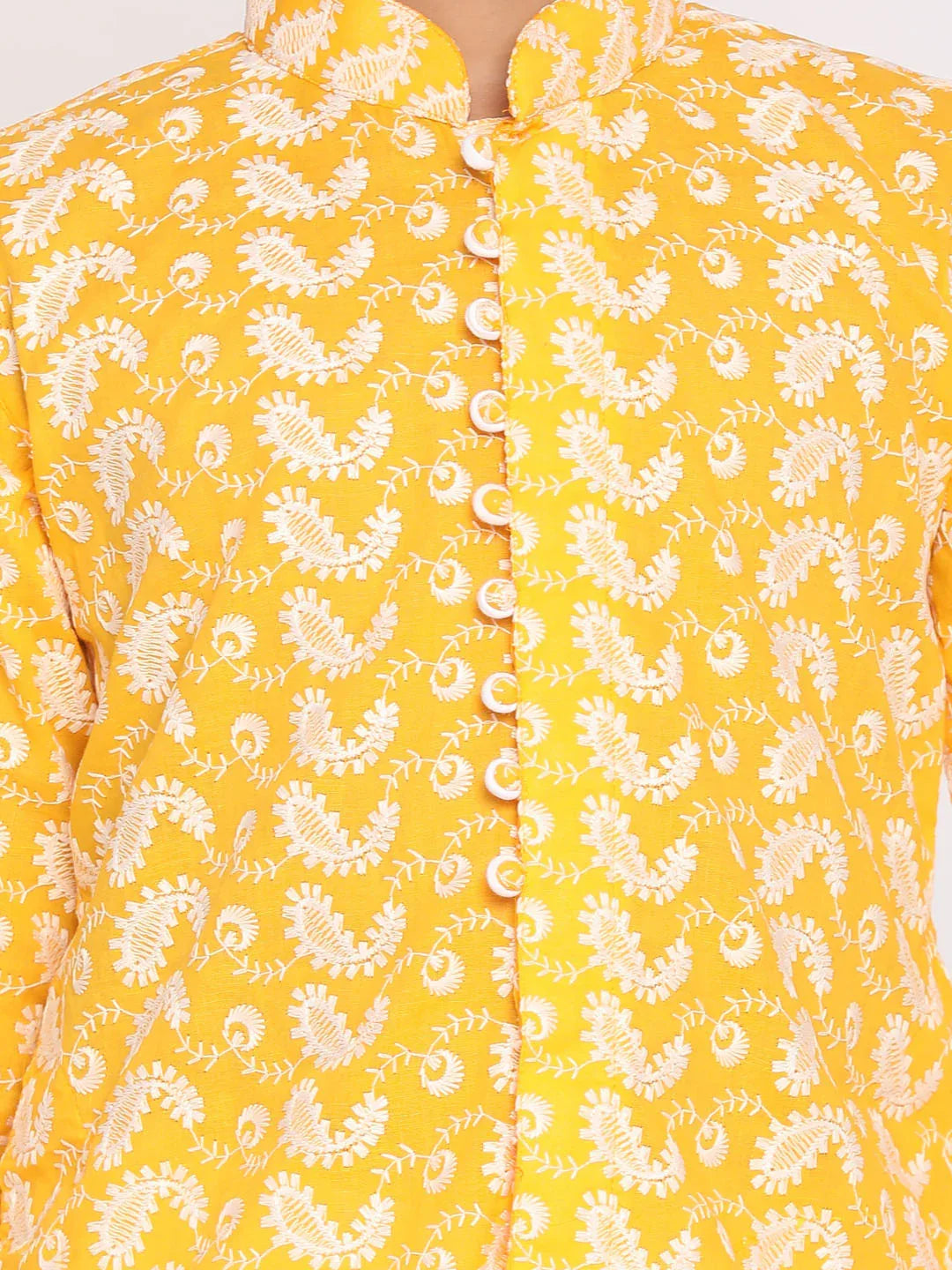 Boy's Orange And White Kurta Pyjama Set