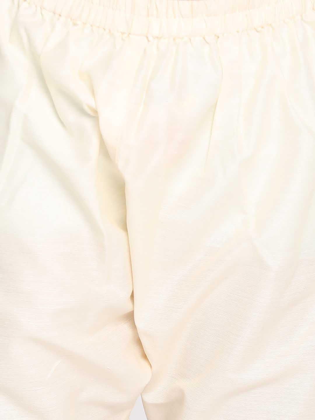 VASTRAMAY Boys' Green Cotton Silk Blend Kurta and Cream Pyjama Set - qivii