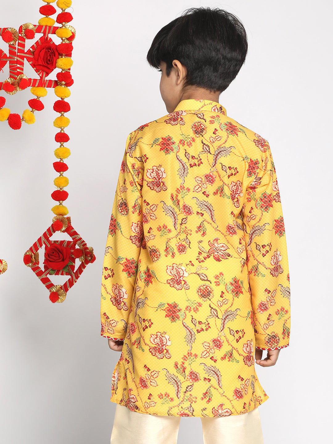 VASTRAMAY Boys' Multicolor-Base-Mustard Kurta - qivii