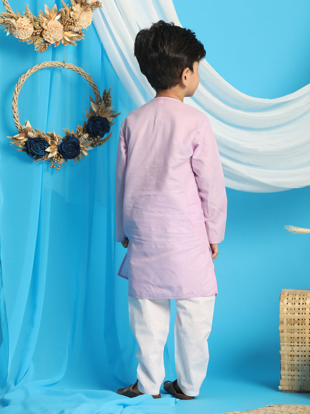 VASTRAMAY Boys' Purple Kurta And White Pyjama Set - qivii