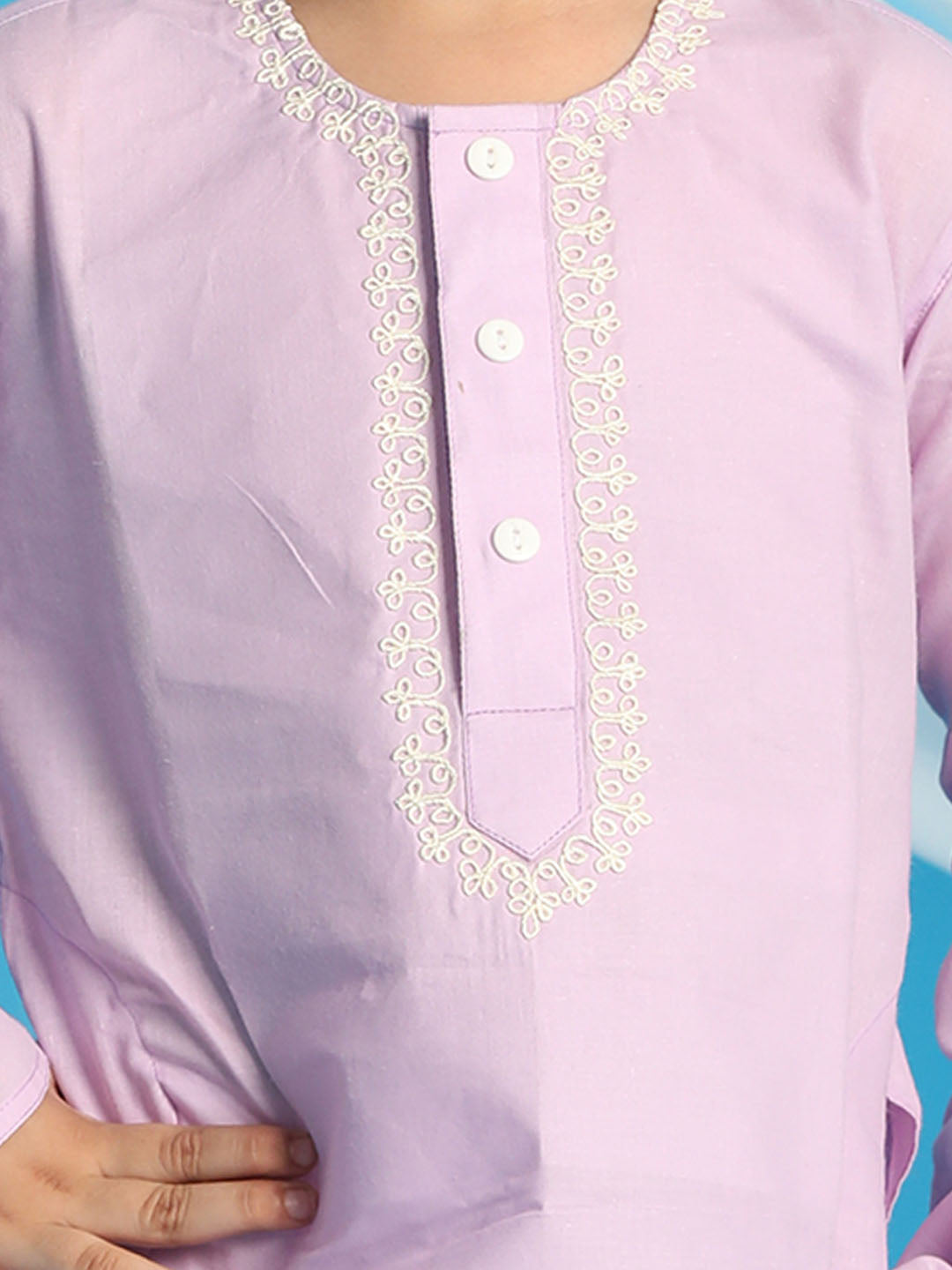 VASTRAMAY Boys' Purple Kurta And White Pyjama Set - qivii