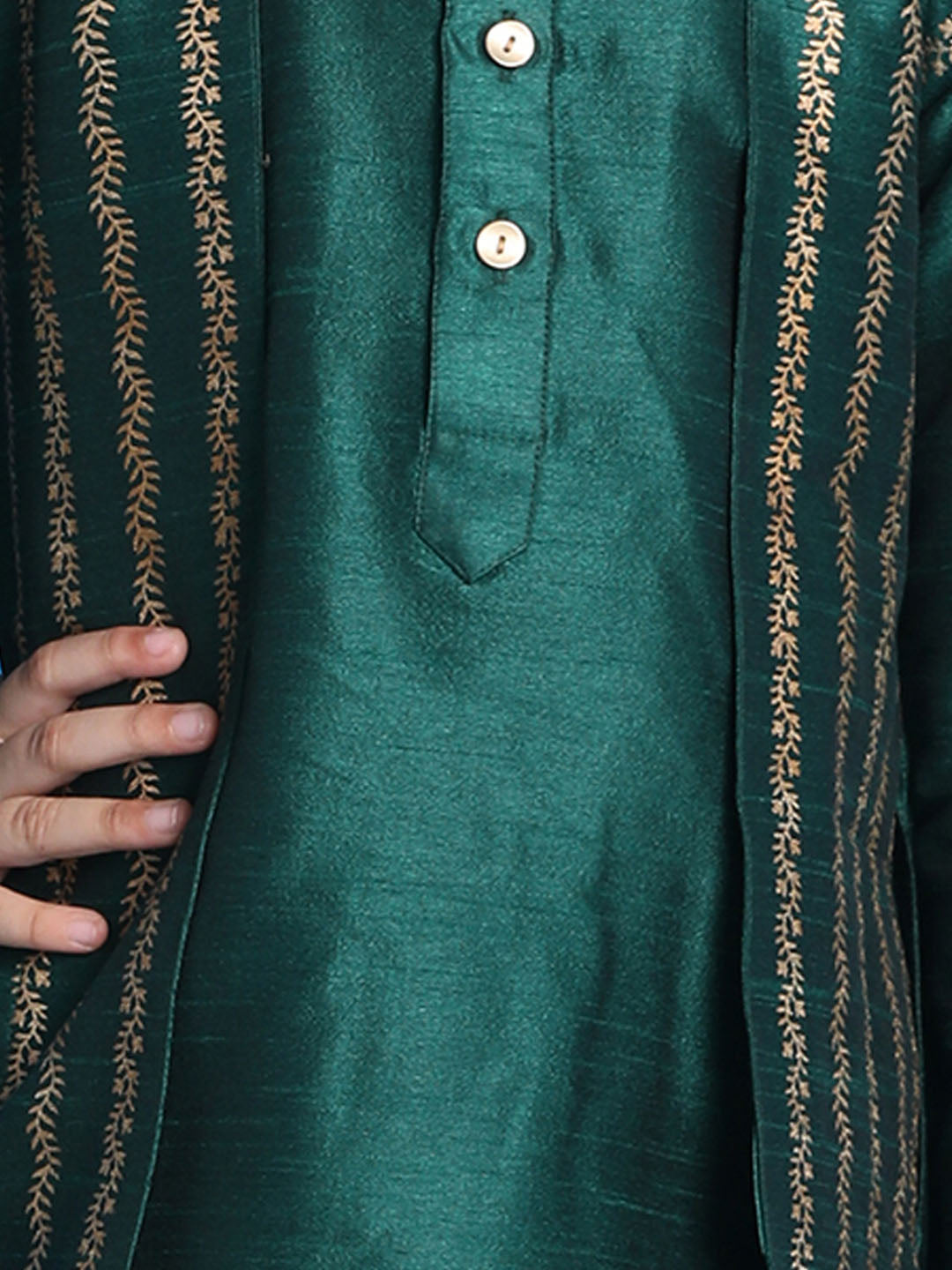 Vastramay Boys' Green Jacket Style Kurta And Green Pyjama Set - qivii