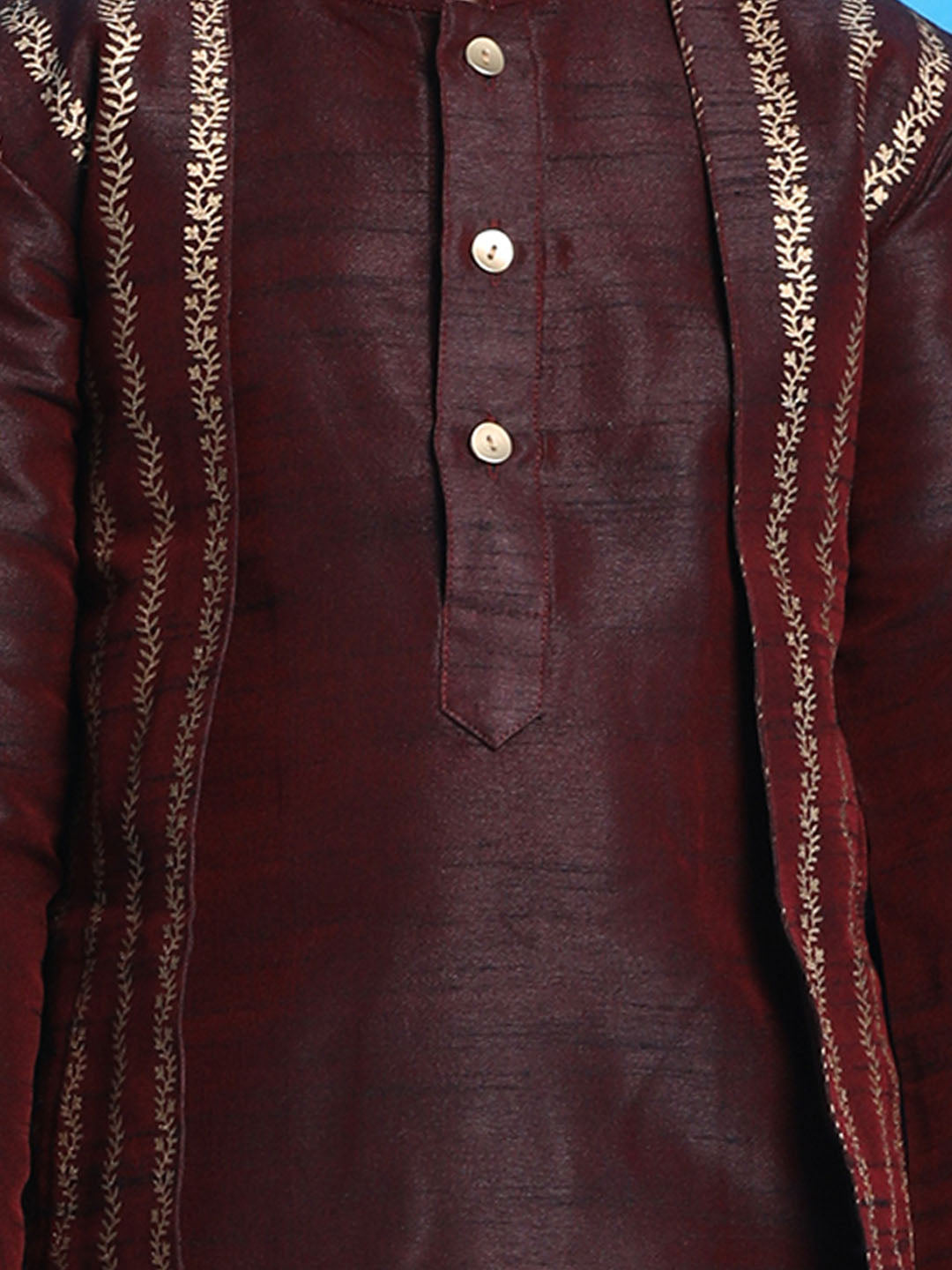 Vastramay Boys' Wine Jacket Style Kurta And Pyjama Set - qivii