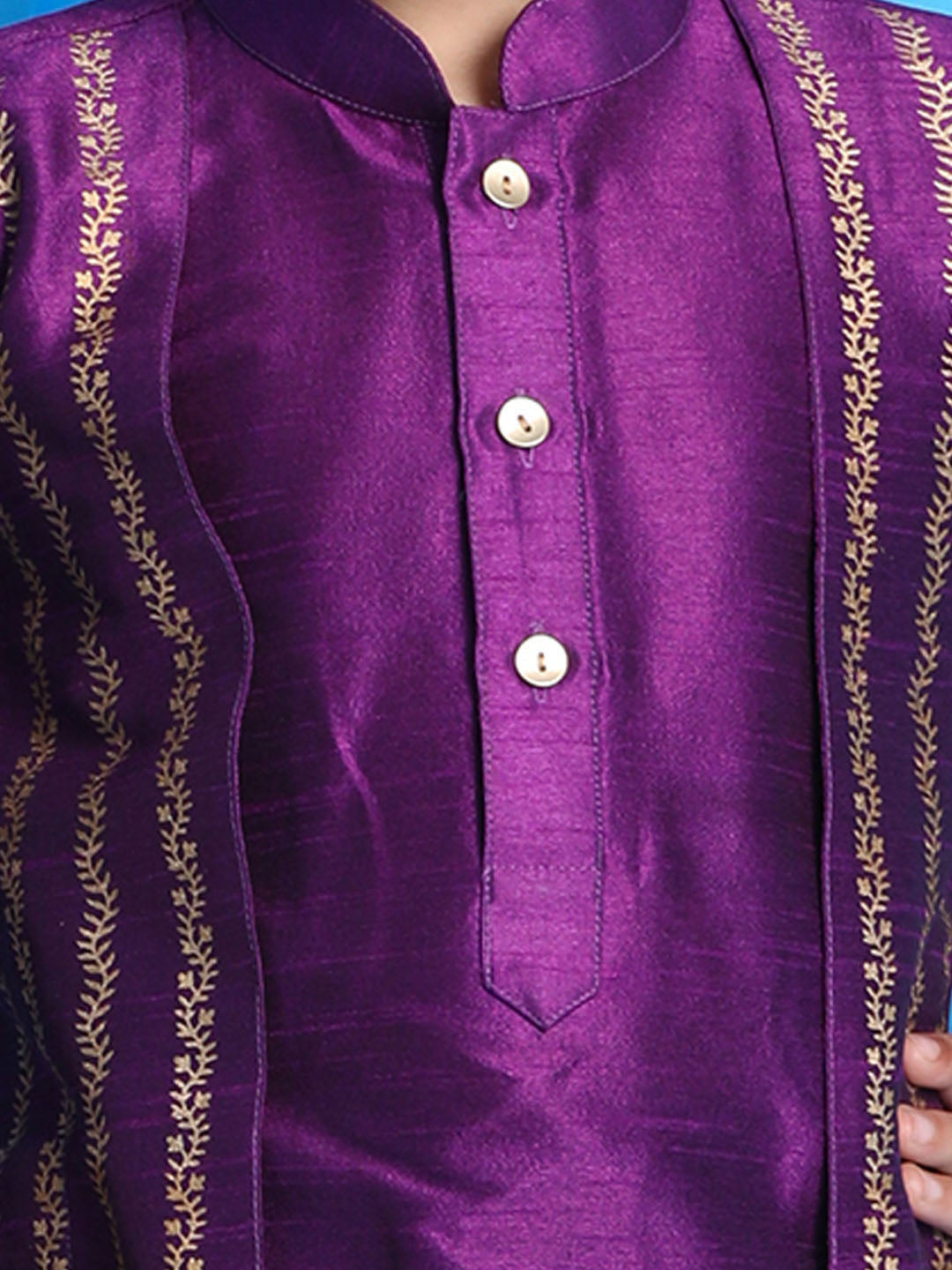 Vastramay Boys' Purple Jacket Style Kurta And Purple Pyjama Set - qivii