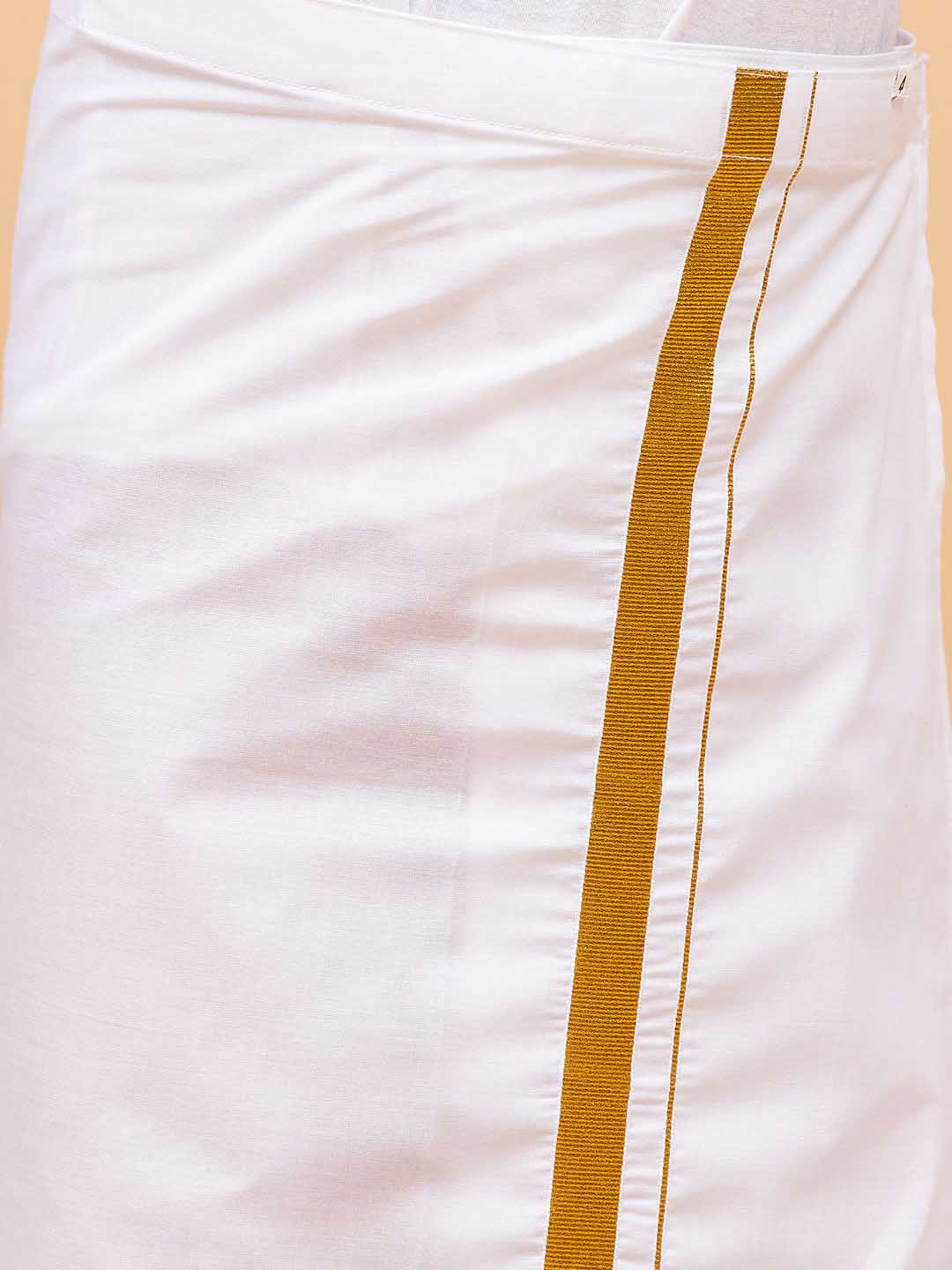 VASTRAMAY Boys' Maroon And White Kurta With Mundu Set - qivii