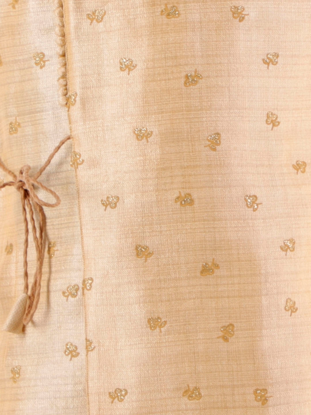 VASTRAMAY Boys' Cream Angrakha Woven Kurta With Rosegold Dhoti Pant Set - qivii