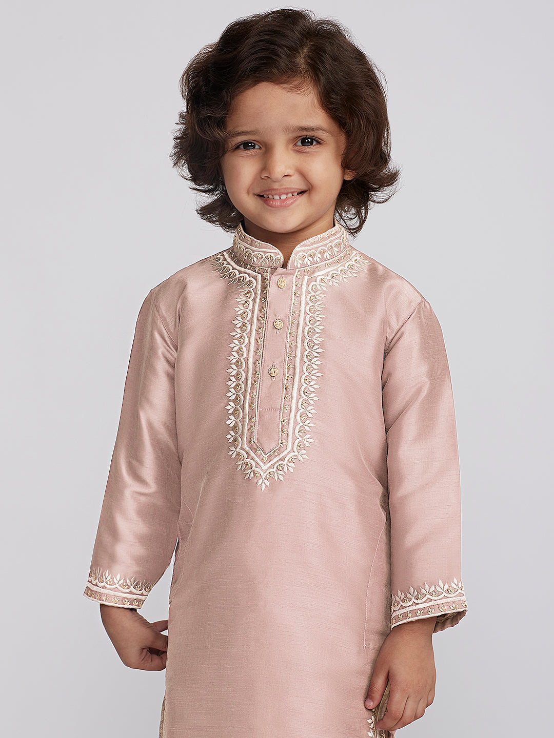 VASTRAMAY Boys' Peach Kurta And Patiala Set - qivii