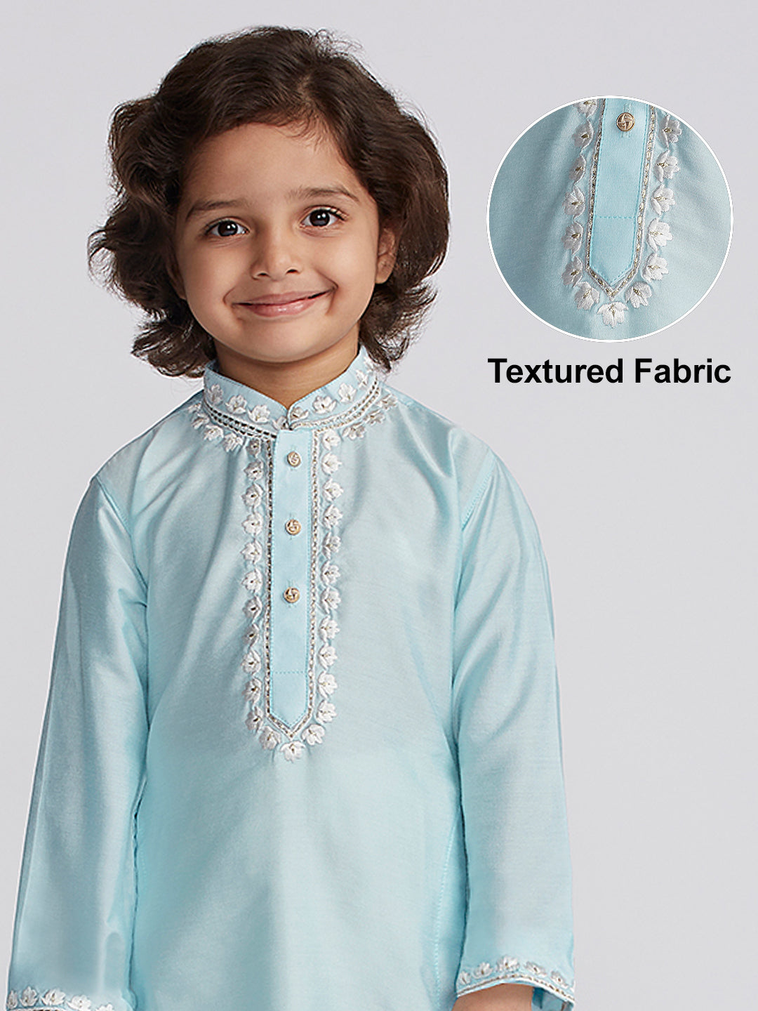 VASTRAMAY Boys' Aqua And Cream Kurta And Pyjama Set - qivii