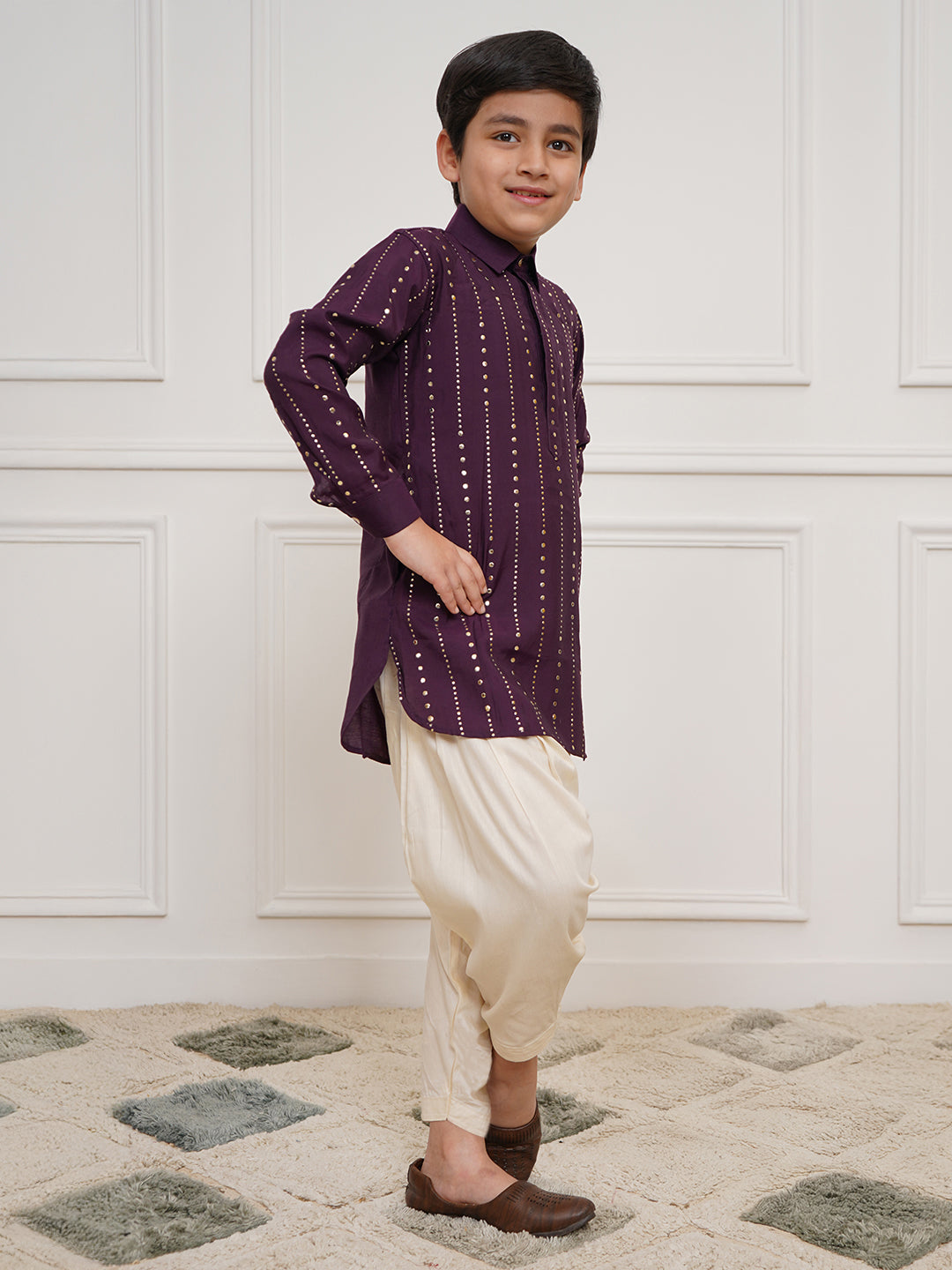 VASTRAMAY Boys' Purple Kurta and Patiala Set - qivii