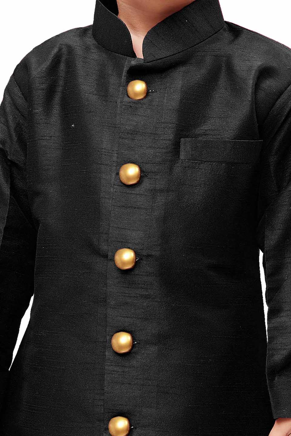 VASTRAMAY Boys' Black Silk Blend Sherwani - qivii