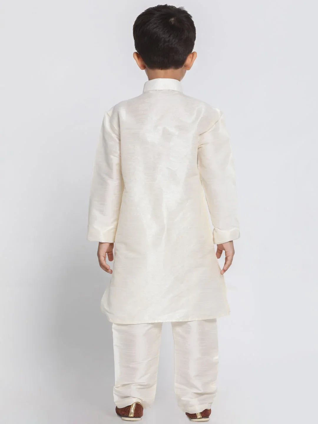 Boys' Cream Cotton Silk Blend Kurta and Pyjama Set