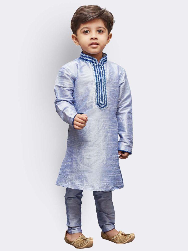 VASTRAMAY Boys' Lavender Cotton Silk Kurta and Pyjama Set - qivii
