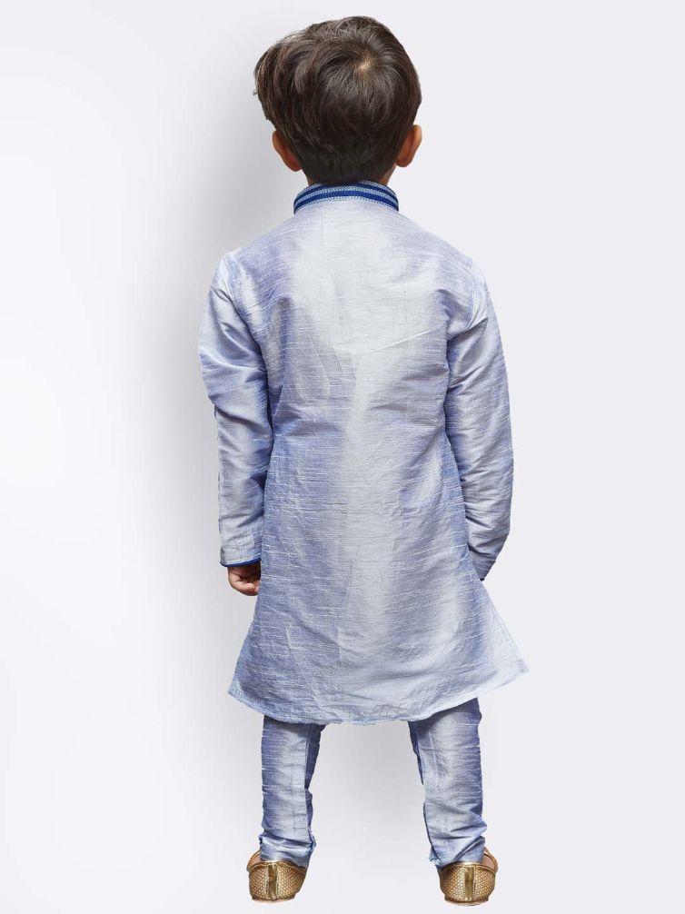 VASTRAMAY Boys' Lavender Cotton Silk Kurta and Pyjama Set - qivii