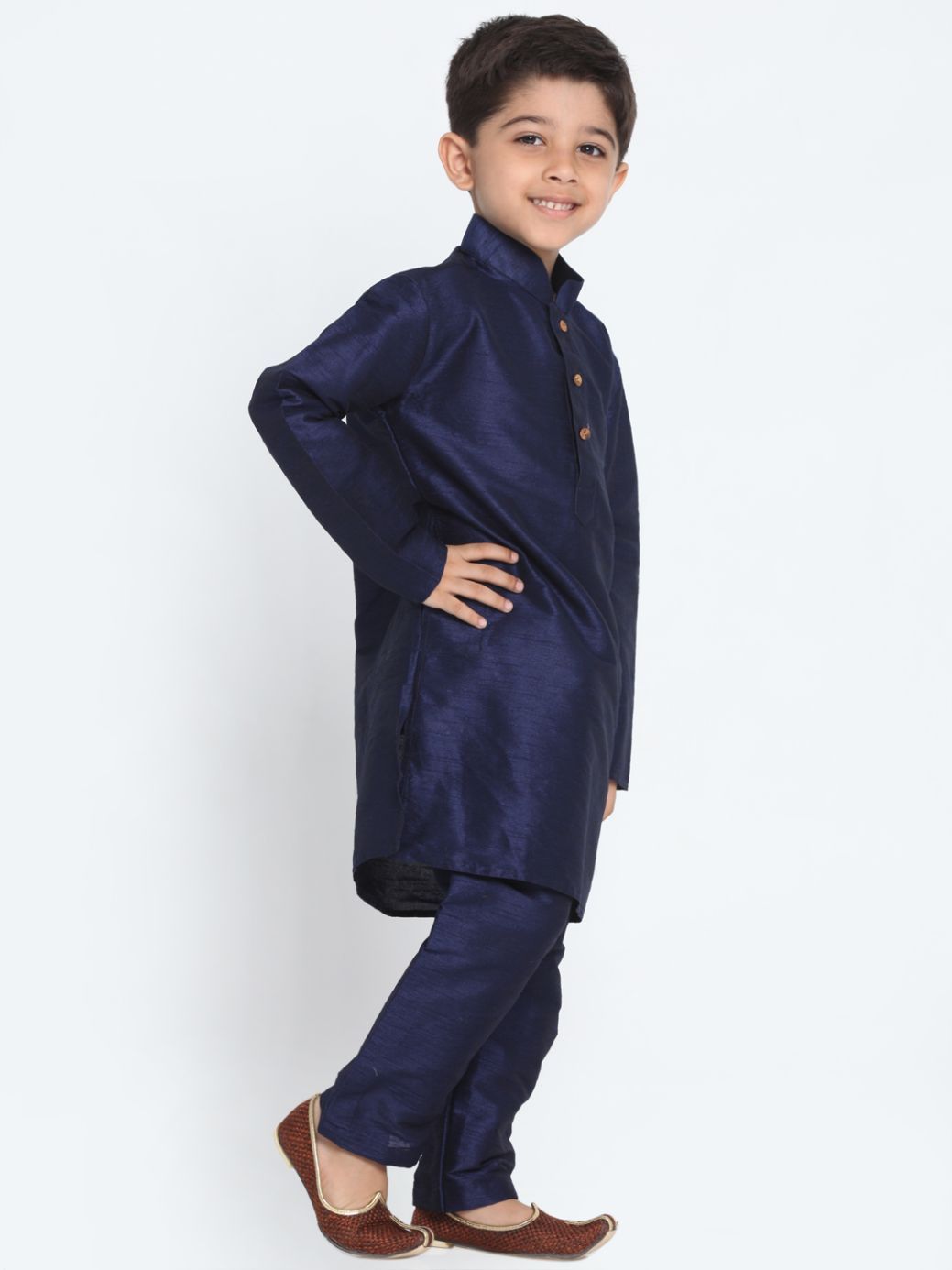 VASTRAMAY Boys' Deep Blue Cotton Silk Blend Kurta and Pyjama Set - qivii