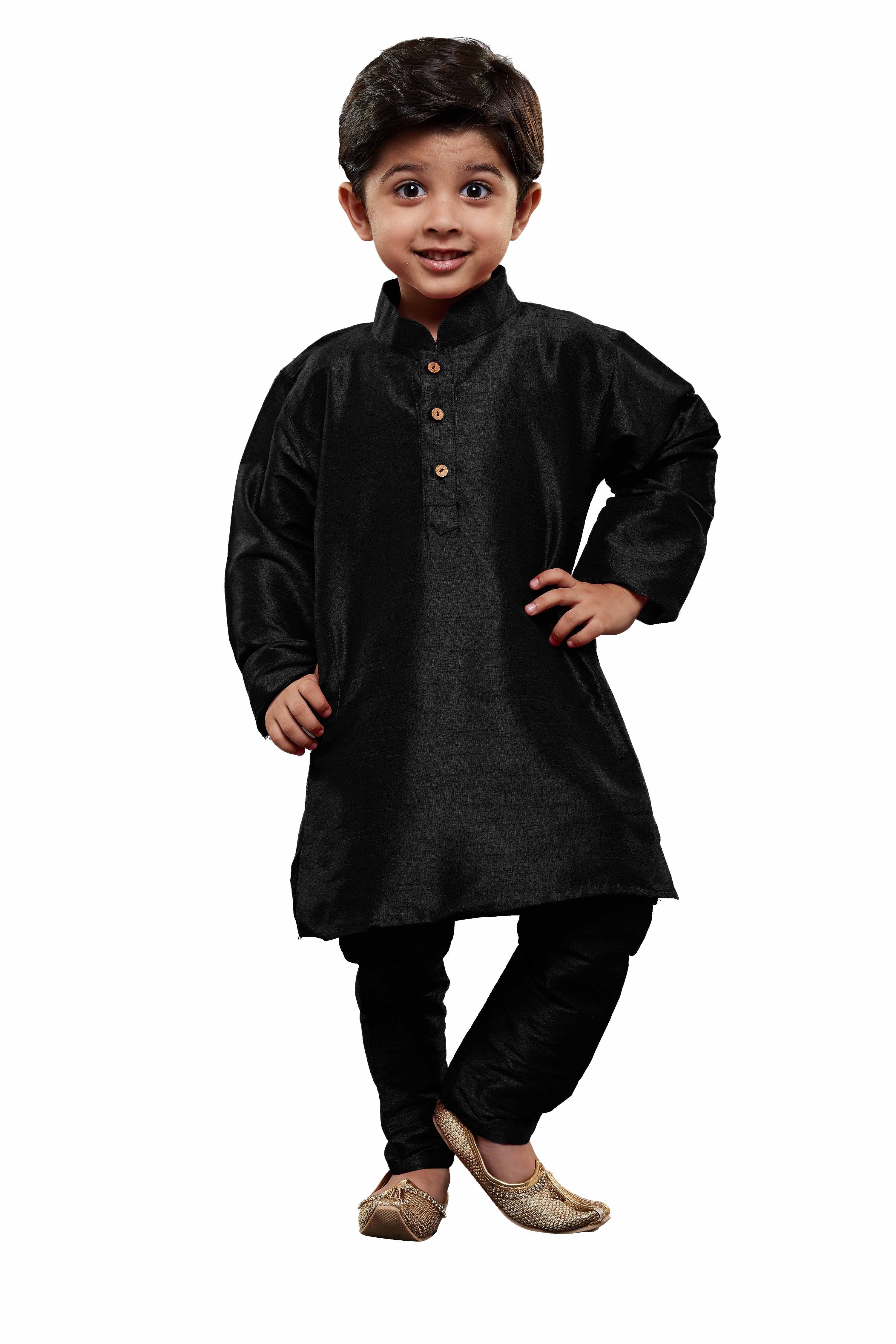 VASTRAMAY Boys Black Silk Kurta with Pajama Set - qivii