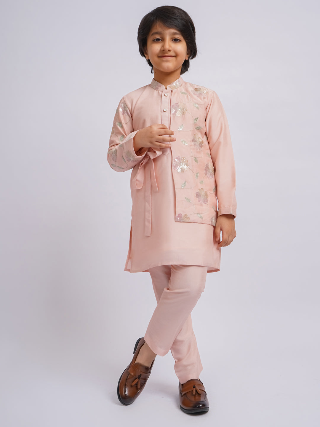 VASTRAMAY Boys' Peach Kurta And Pyjama Set - qivii