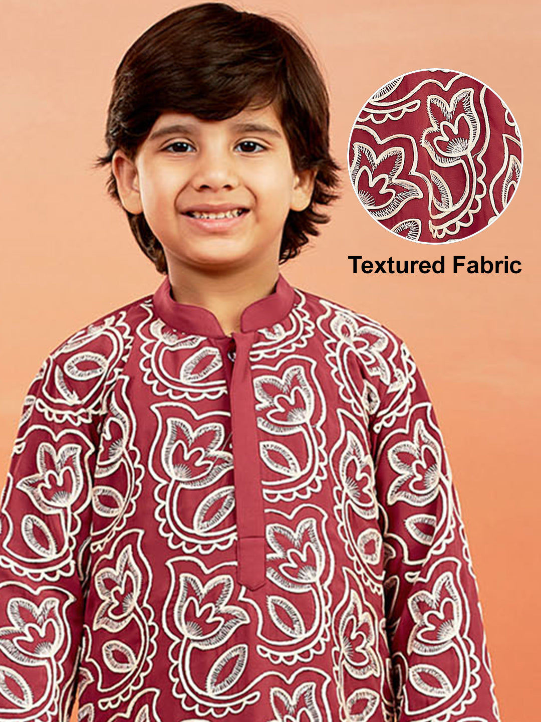 VASTRAMAY Boys' Maroon Kurta And Pyjama Set - qivii