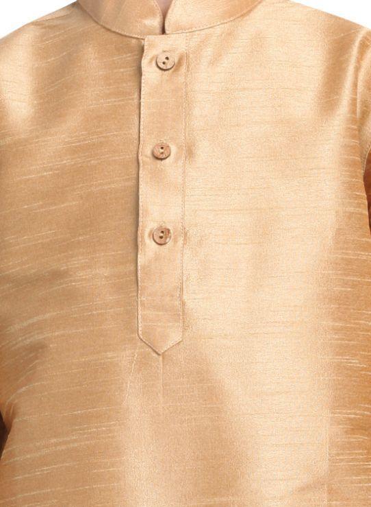 Boys' Gold Cotton Silk Kurta and Pyjama Set
