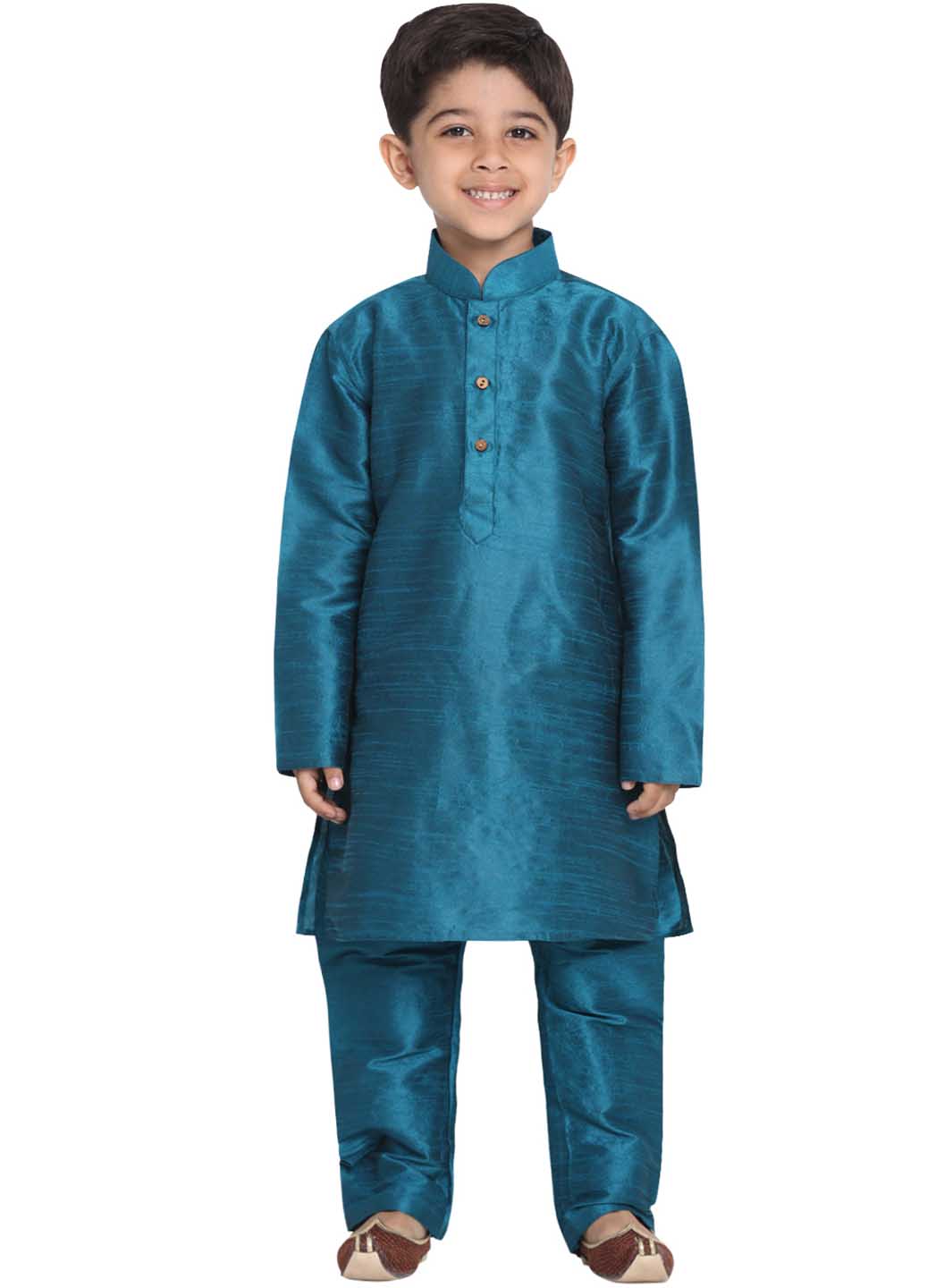 VASTRAMAY Boys' Blue Cotton Silk Blend Kurta and Pyjama Set - qivii