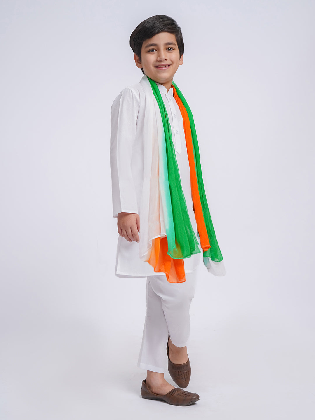 JBN Creation Boys' White Pure Cotton Kurta, Pyjama & Dupatta Set - qivii
