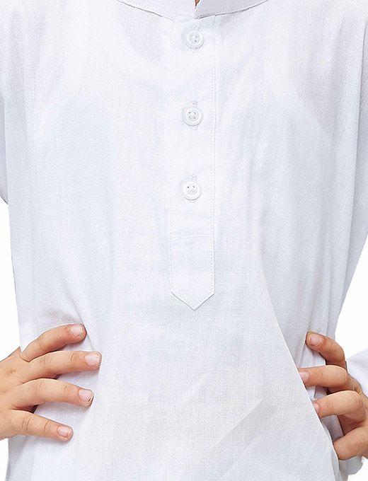 VASTRAMAY Boys' White Cotton Kurta, Pyjama & Dupatta Set - qivii