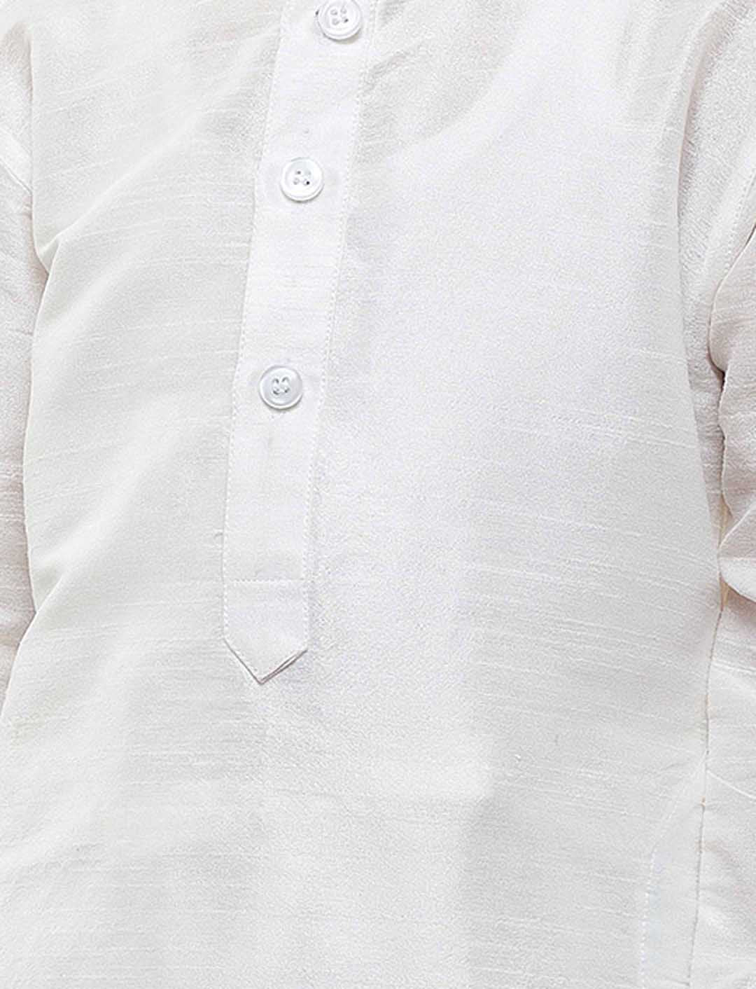 VASTRAMAY Boys' White Cotton Silk Kurta and Pyjama Set - qivii