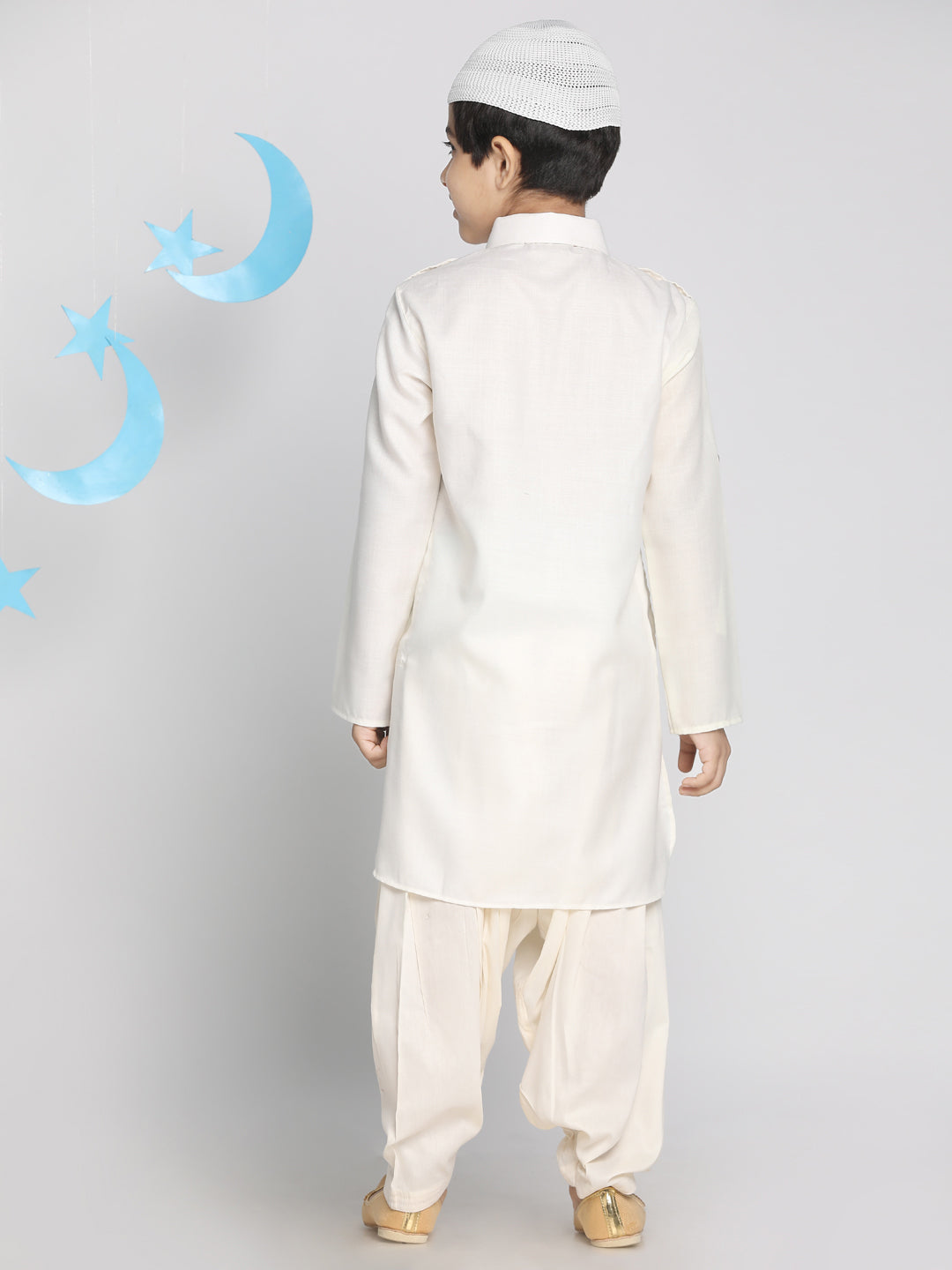 VASTRAMAY Boys' Cream Pathani Suit Set - qivii