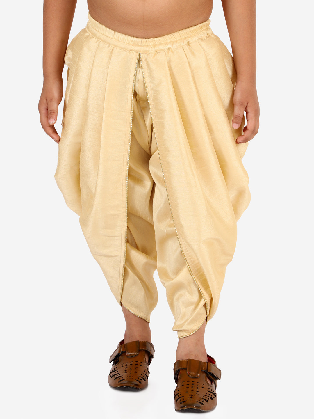 VASTRAMAY Boys' Gold Silk Blend Solid Dhoti Pant - qivii