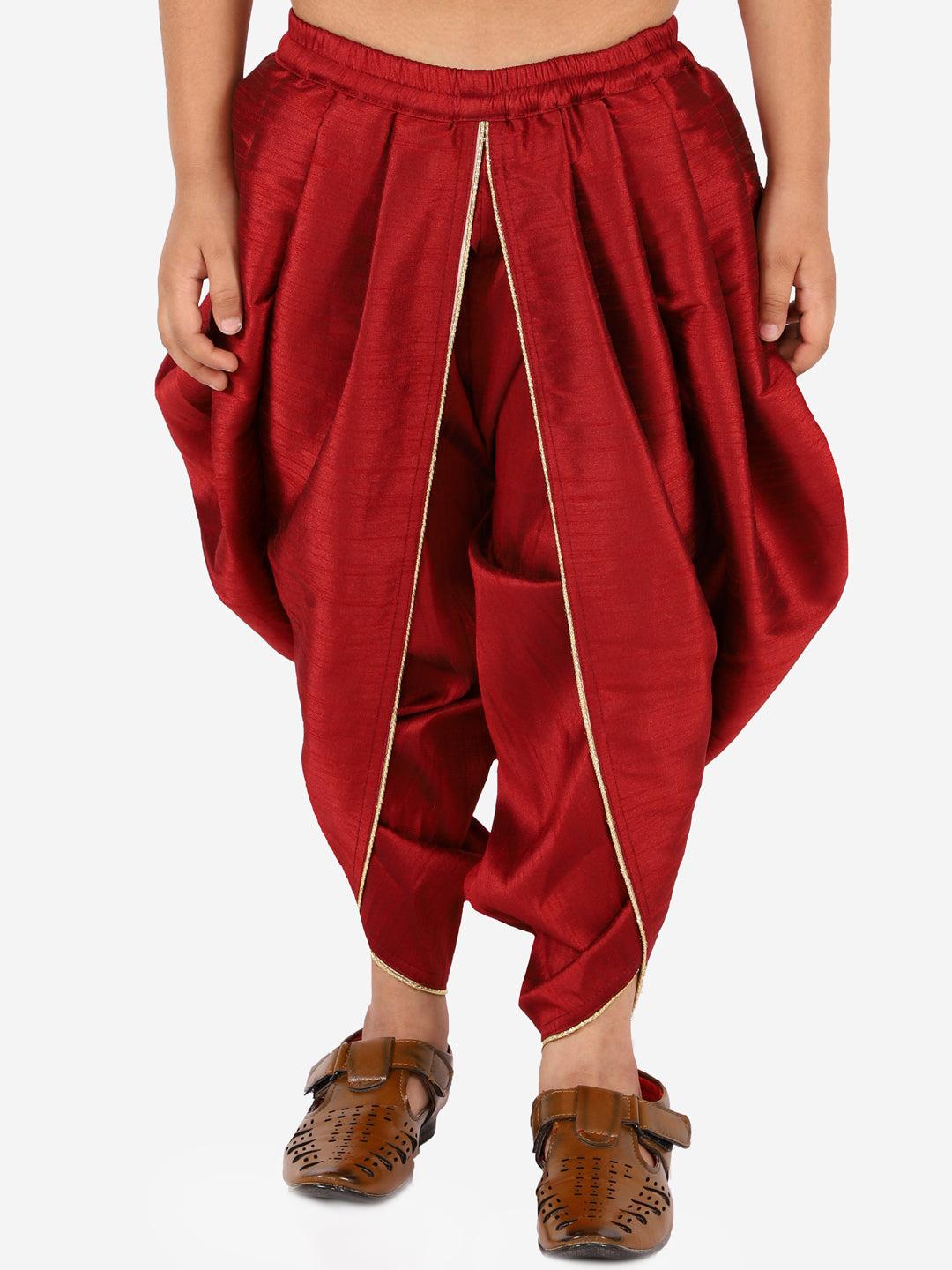 VASTRAMAY Boys' Maroon Silk Blend Solid Dhoti Pant - qivii