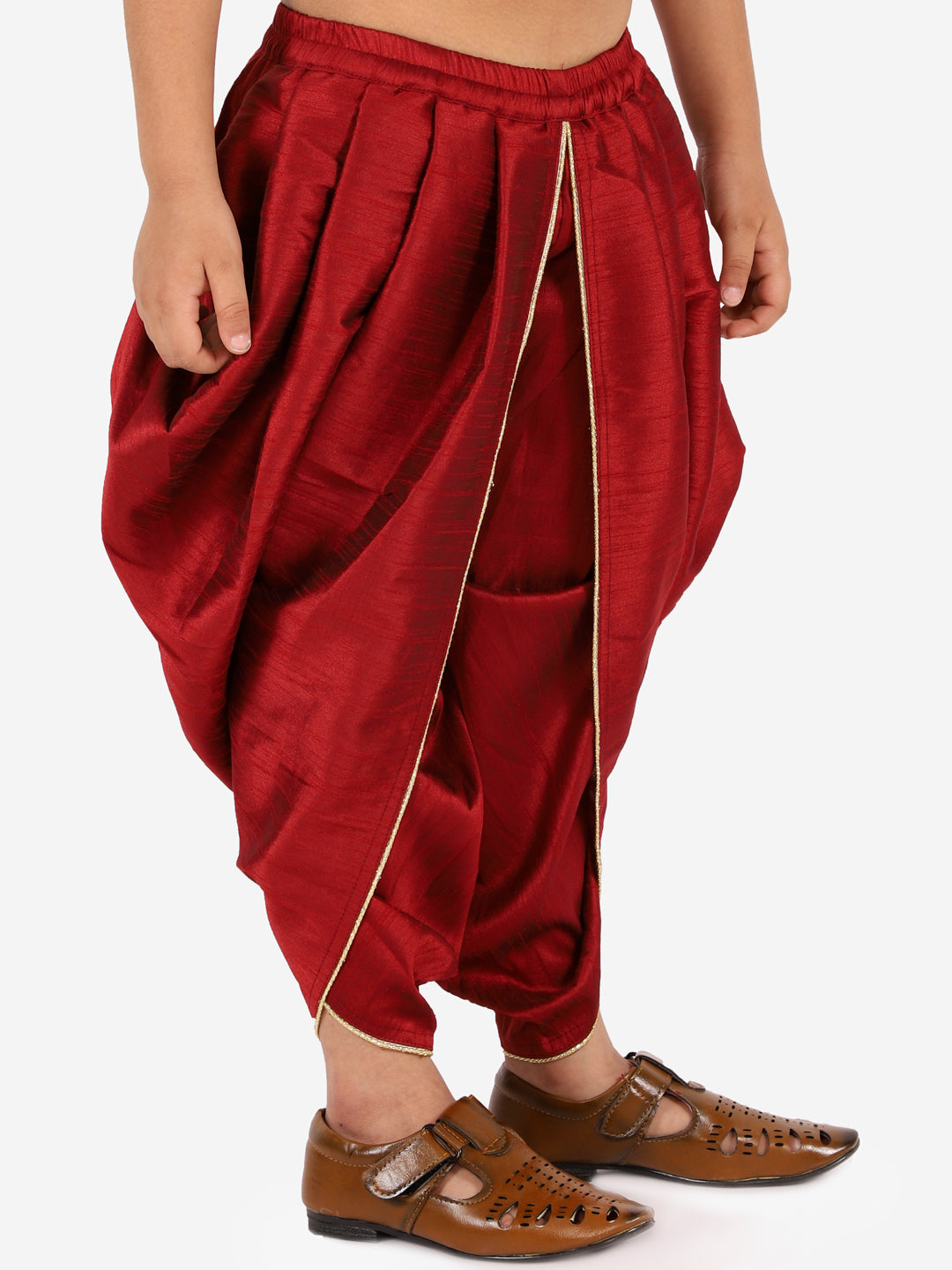 VASTRAMAY Boys' Maroon Silk Blend Solid Dhoti Pant - qivii