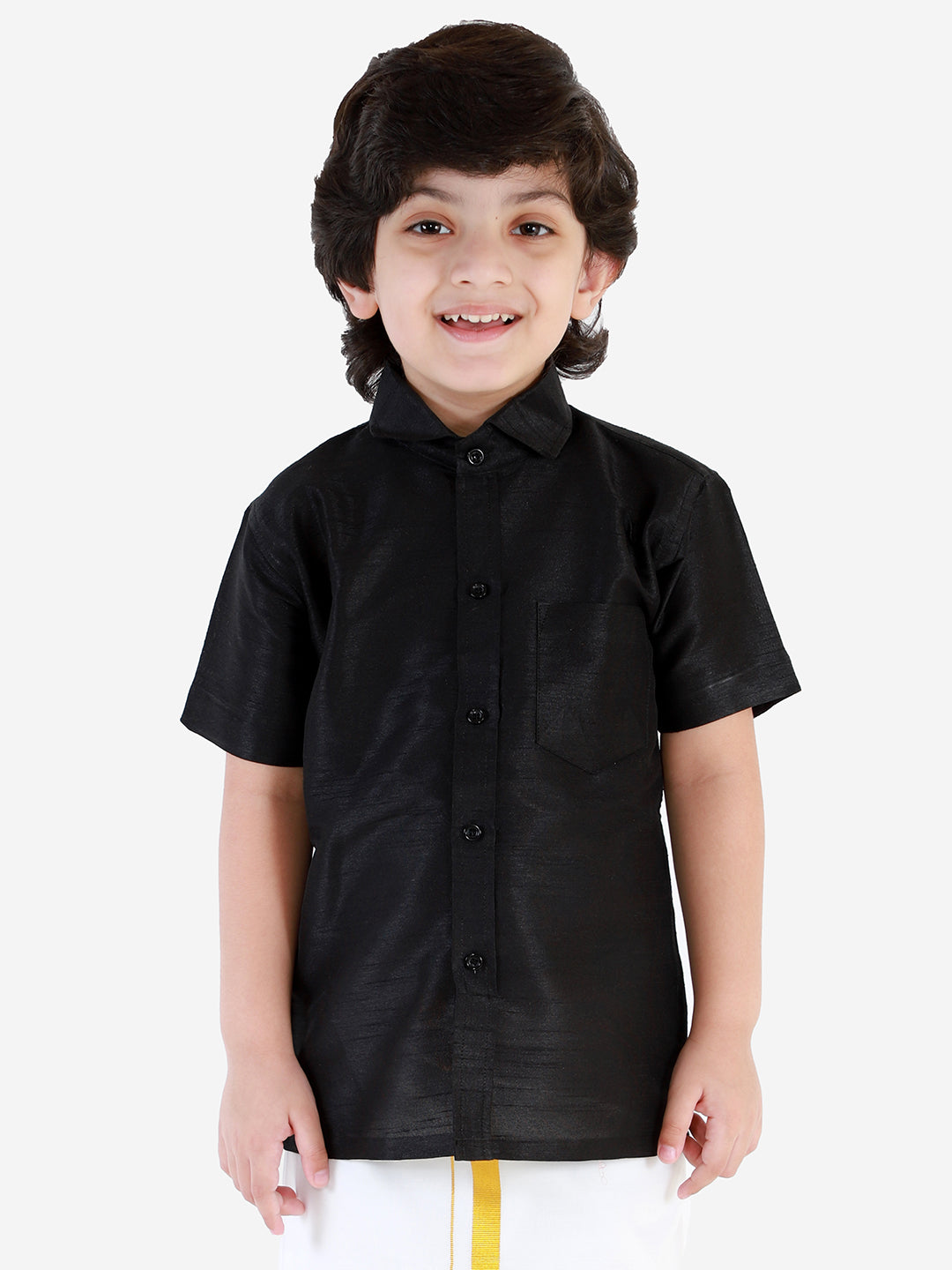 Vastramay Boys' Black Silk Short Sleeves Ethnic Shirt - qivii