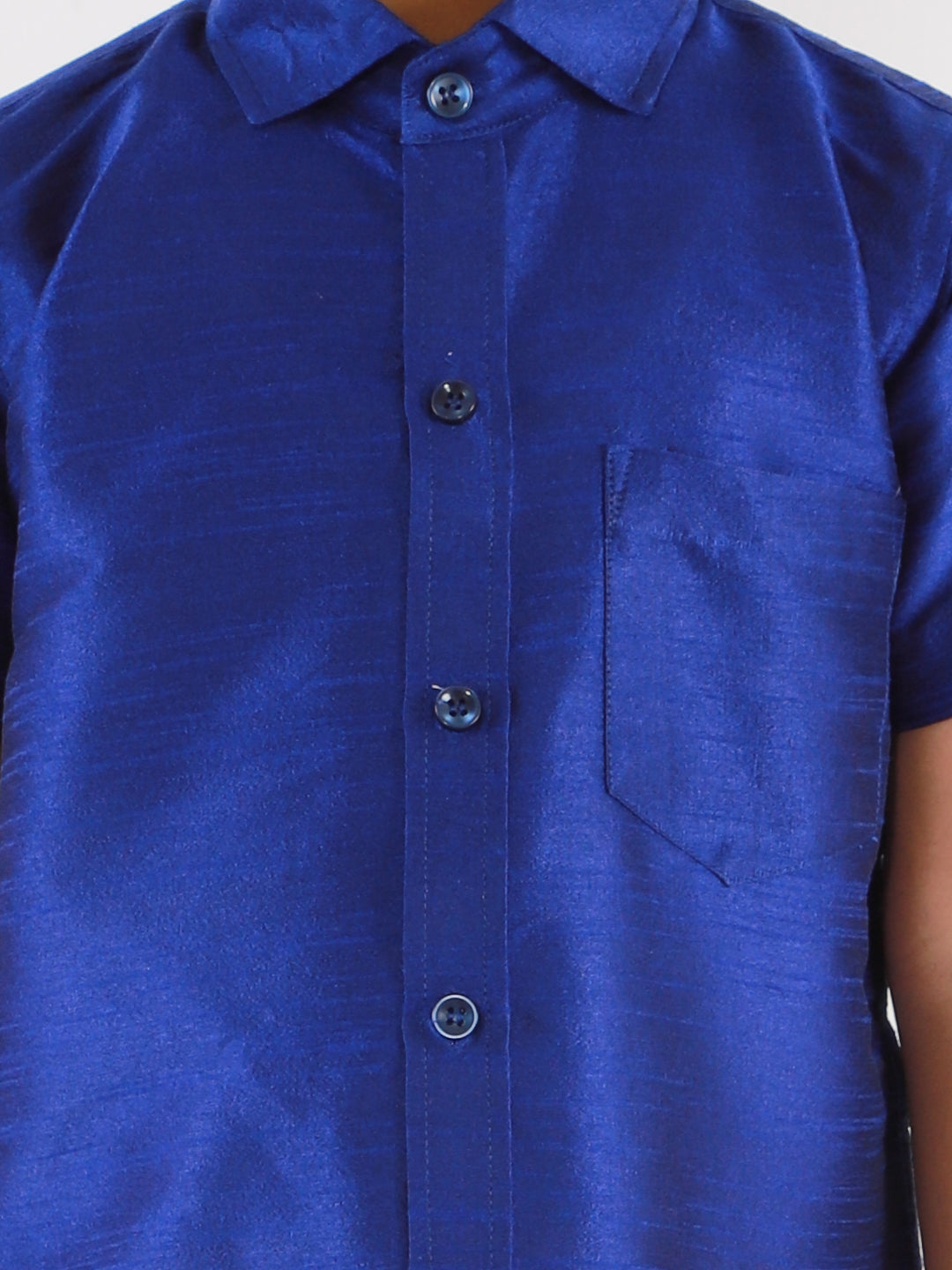 Vastramay Boys' Blue Silk Short Sleeves Ethnic Shirt - qivii