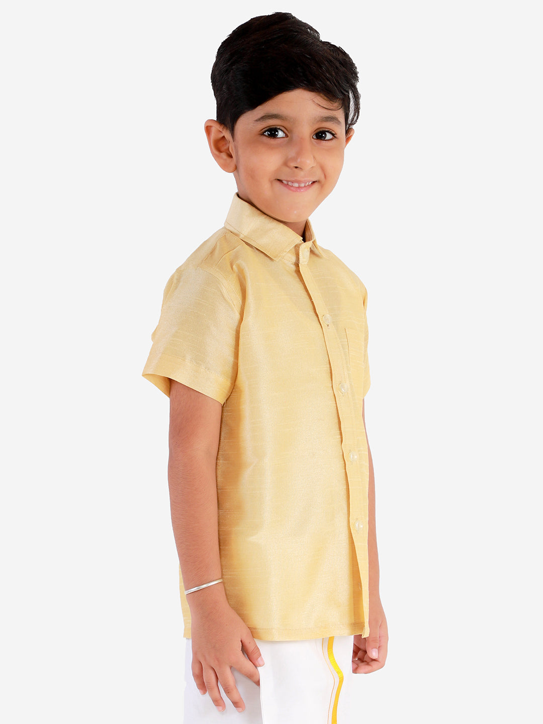 VASTRAMAY Boys' Gold Silk Short Sleeves Ethnic Shirt - qivii