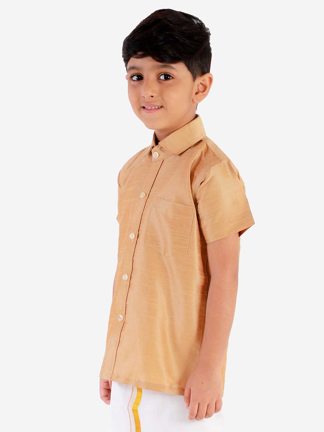 VASTRAMAY Boys' Rose gold Silk Short Sleeves Ethnic Shirt - qivii