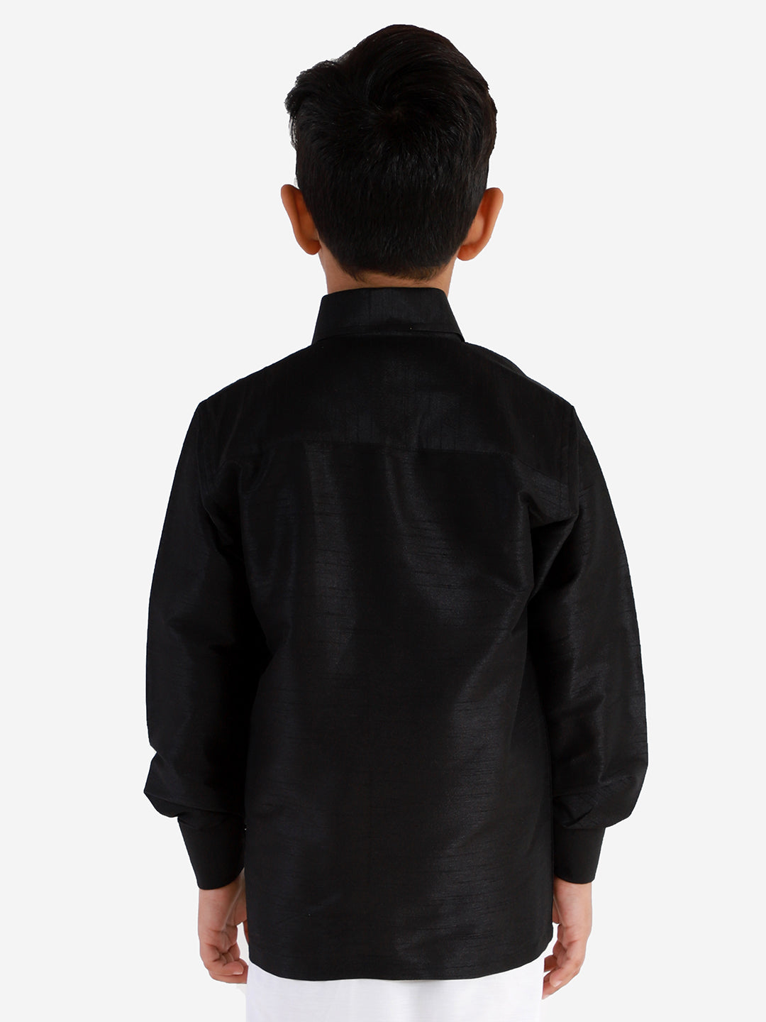 VASTRAMAY Boys' Black Silk Long Sleeves Ethnic Shirt - qivii