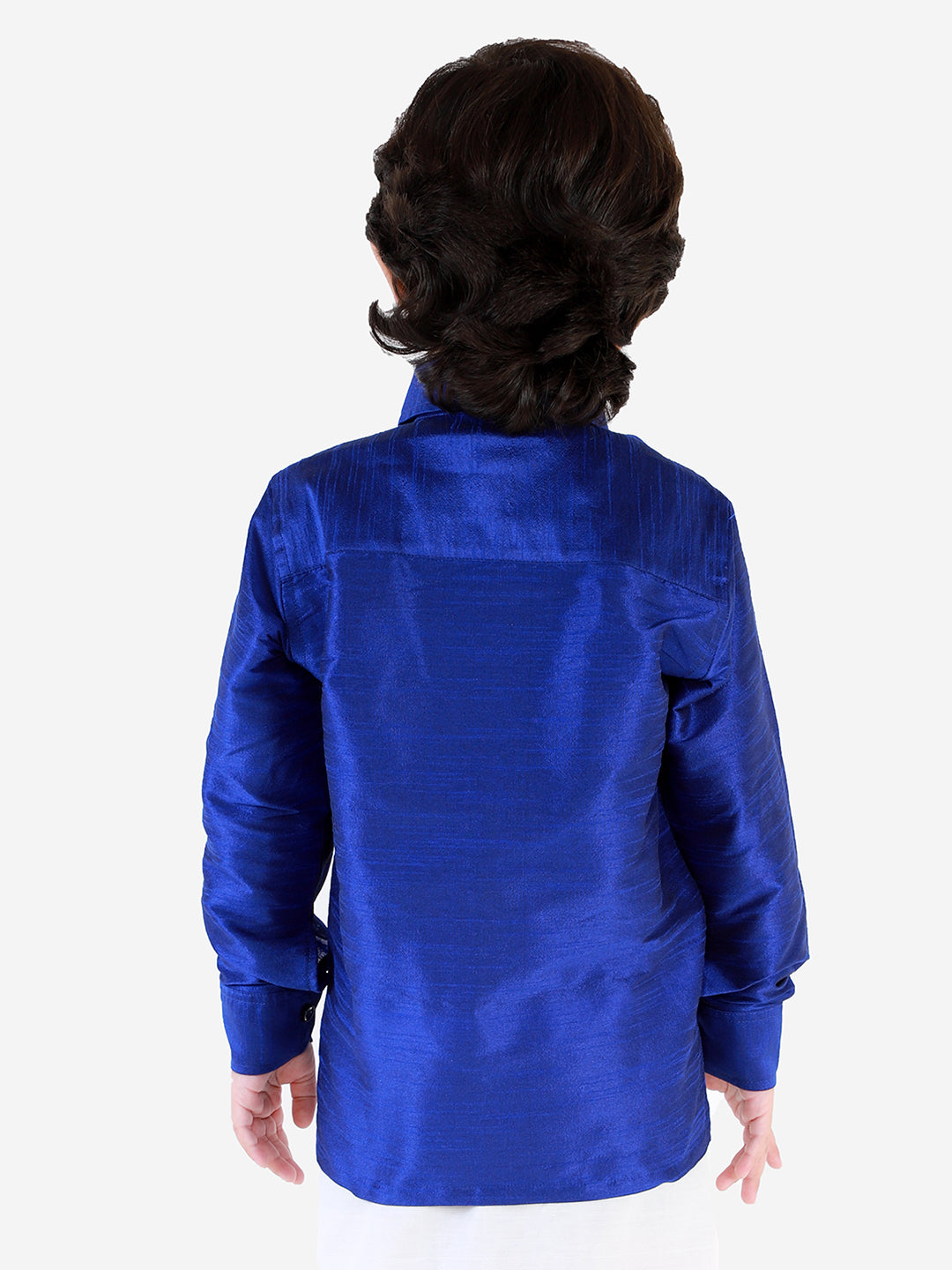 VASTRAMAY Boys' Blue Silk Long Sleeves Ethnic Shirt - qivii