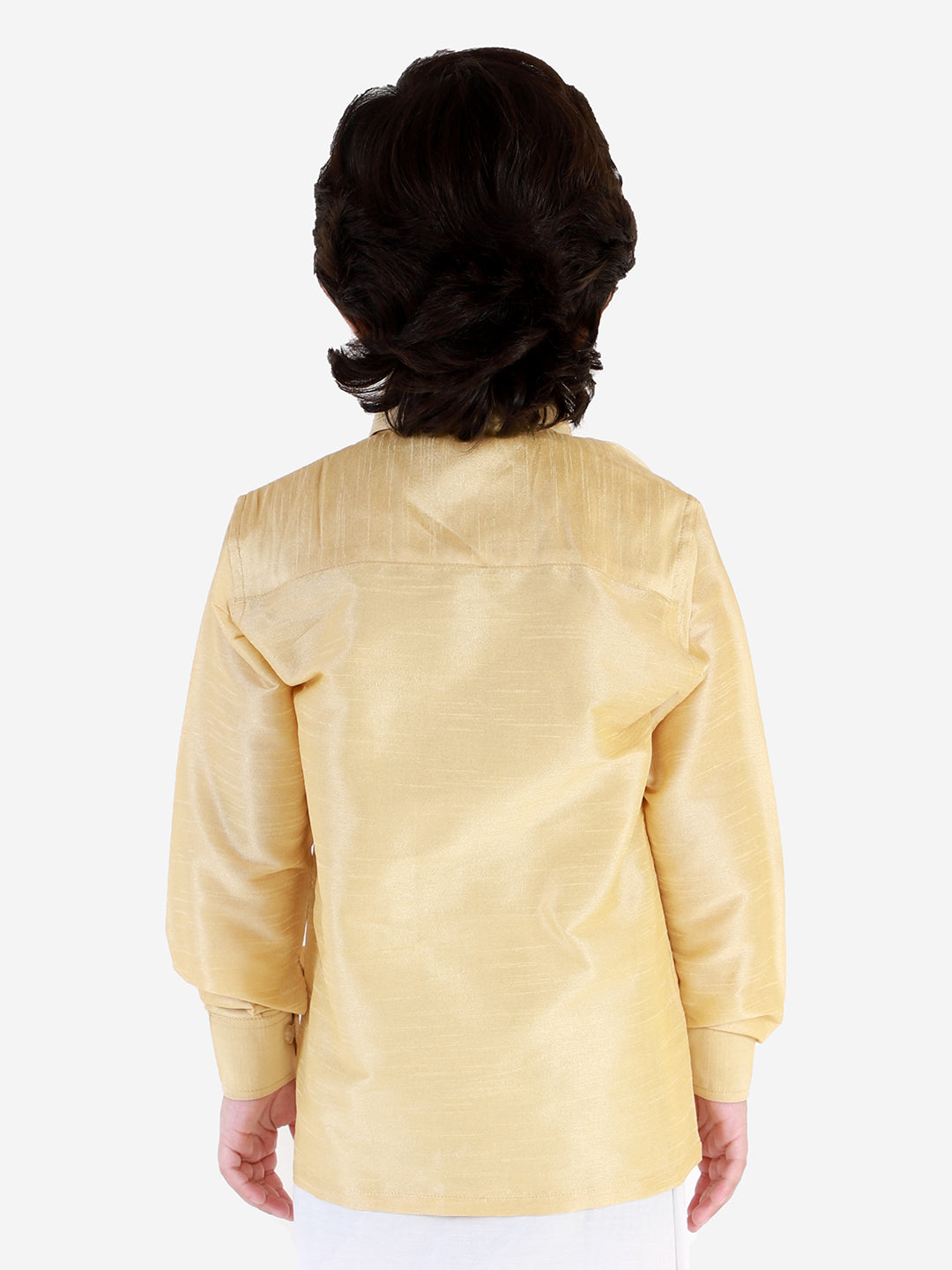 VASTRAMAY Boys' Gold Silk Long Sleeves Ethnic Shirt - qivii