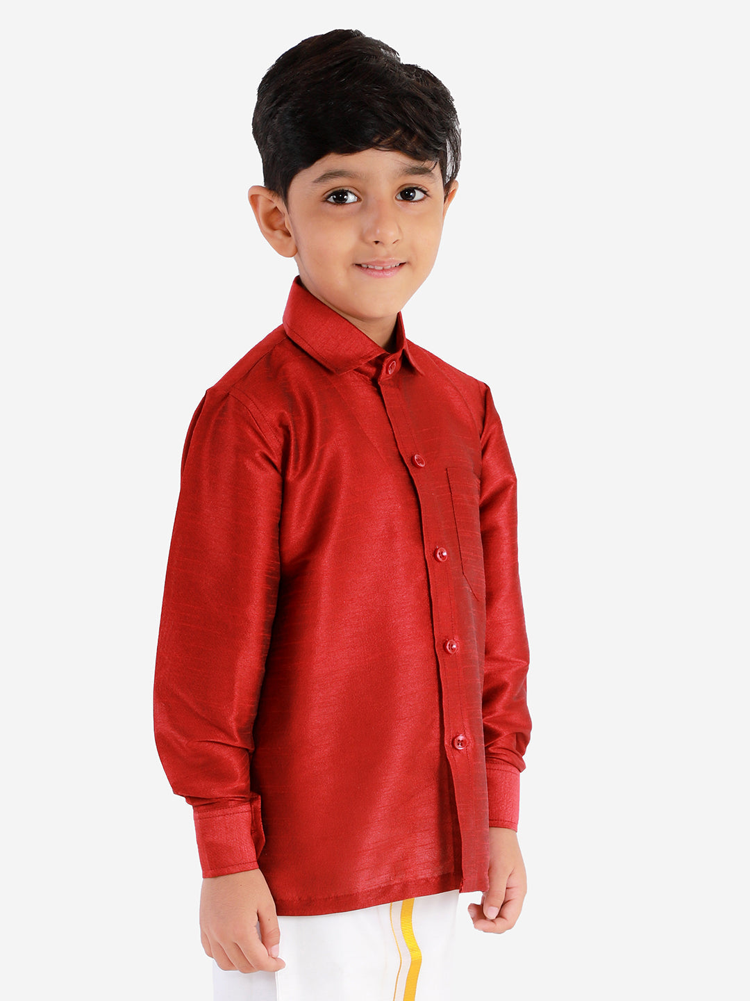 VASTRAMAY Boys' Maroon Silk Long Sleeves Ethnic Shirt - qivii